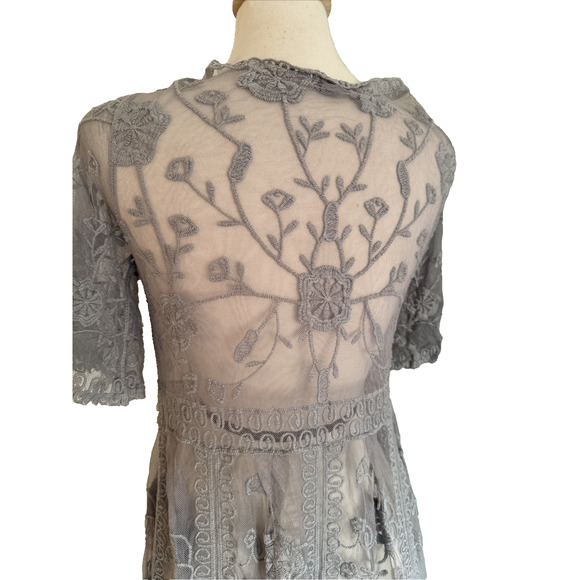 POL Kimono Duster Womens One Size Embroidered Floral Lace Gray Festival - Picture 3 of 8